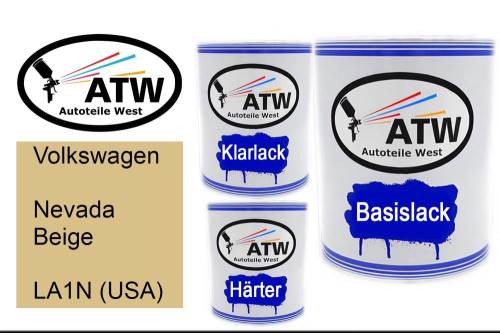 Volkswagen, Nevada Beige, LA1N (USA): 1L Lackdose + 1L Klarlack + 500ml Härter - Set, von ATW Autoteile West.